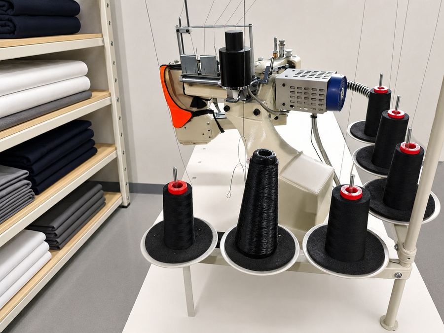 Máquina de confección con conos de hilo